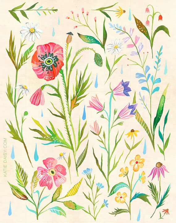 Meadow Study Art Print | Watercolor Painting | Floral Pattern | Katie Daisy | 8x10 | 11x14