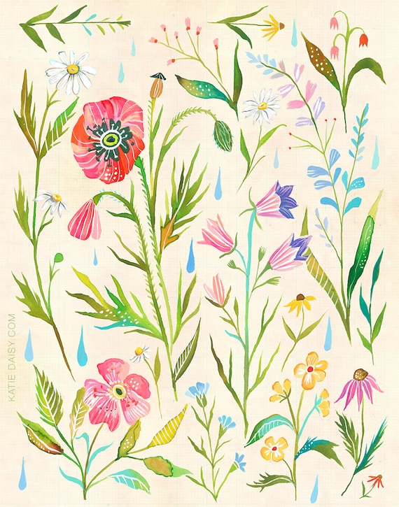 Meadow Study Art Print | Watercolor Painting | Floral Pattern | Katie Daisy | 8x10 | 11x14