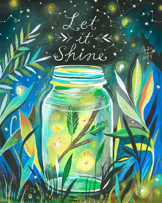 Let it Shine Art Print | Fireflies | Outdoorsy Wall Art | Nursery Decor | Katie Daisy | 8x10 | 11x14