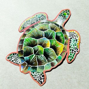 Sea Turtle Sticker with Holographic Accents