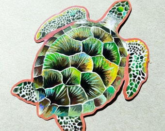 Sea Turtle Sticker with Holographic Accents