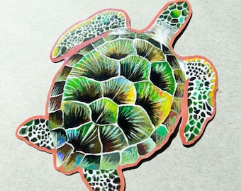 Sea Turtle Sticker with Holographic Accents