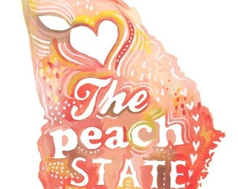 Peach State art print | State Wall Art | Watercolor painting | Map Art