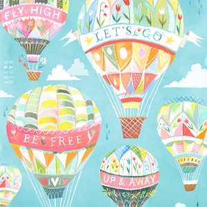 Up and Away Art Print | Hot Air Balloons | Katie Daisy Wall Art | 8x10 | 11x14
