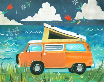 Daytrip | VW Bus | Nature Wall Art | Wanderlust | Katie Daisy | 8x10 | 11x14