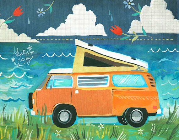 Daytrip | VW Bus | Nature Wall Art | Wanderlust | Katie Daisy | 8x10 | 11x14