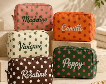 Neceser personalizado de lunares, neceser con nombre bordado personalizado, neceser de viaje para mujer, neceser con monograma, regalo de boda