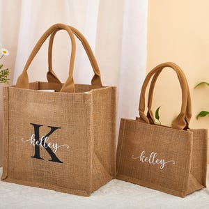 Bolsa de arpillera personalizada, bolsa de mano personalizada para dama de honor, regalo de yute para la playa, bolsas de regalo para dama de honor, la mejor bolsa de bienvenida para bodas.