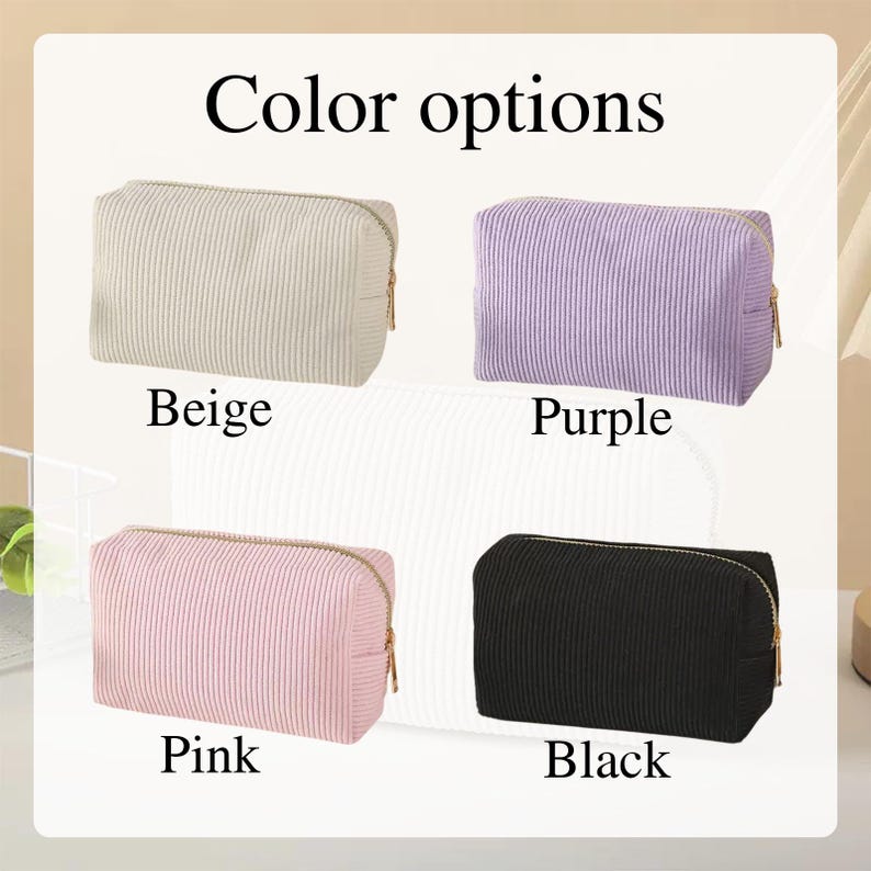 Borsa per il trucco personalizzata con nome, pochette per il trucco personalizzata con ricamo, borsa per cosmetici in velluto a coste, regalo per lei immagine 6