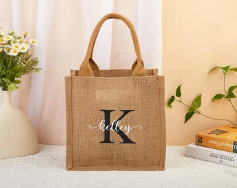 Personalized Bridesmaid Gift Bag,Custom Burlap Gift Bag,Beach Tote Bag,Bachelorette Party Bag, Bridesmaid Proposal Gift,Beach Bag