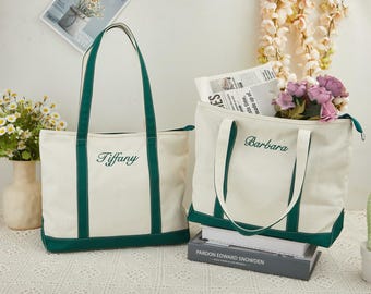 Beach embroidered canvas tote bags, embroidered name bags, embroidered canvas bridesmaid bags, letter school bag,Teacher's Day gifts