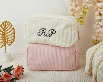 Customized Embroidered Letter Makeup Bag, Portable Zipper Makeup Bag, Bridesmaid Gift Bag, Mother's Day Gift, Small Travel Makeup Bag