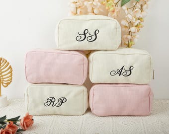Neceser de maquillaje con monograma bordado personalizado, neceser de viaje personalizado, neceser de gran capacidad, regalo para dama de honor.