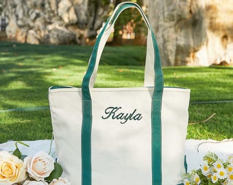 Borse tote personalizzate ricamate per damigelle d'onore, borse ricamate personalizzate, regali per addio al nubilato, borse tote da spiaggia con lettere stampate