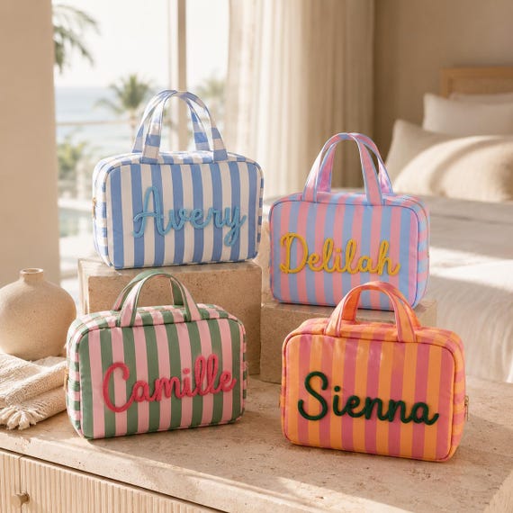 Personalized Expandable Toiletry Bag,Custom Foldable Makeup Bag with Name,Hanging Travel Makeup Bag,Monogram Toiletry Bag,Wedding Gifts