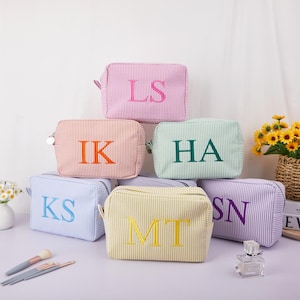 Borsa da toilette monogrammata, borsa per il trucco, regali per damigelle d&#39;onore, borsa per il trucco da viaggio personalizzata, borsa per il trucco per damigelle d&#39;onore, borsa portaoggetti di grande capacità