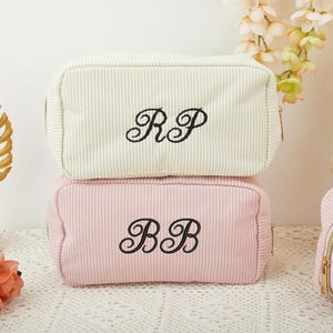 Bolsa de maquillaje con letras bordadas personalizadas, regalos para damas de honor, bolsa de maquillaje personalizada, propuesta de dama de honor, regalo de Navidad, bolsa de maquillaje con letras