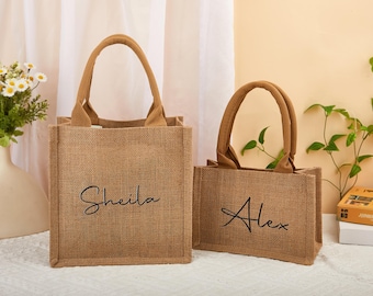 Personalised Burlap Tote, Personalized Tote Bag For Bridesmaid, Best Wedding Welcome Bag, Gift for Her Beach Jute Gift, Bridesmaid Gift Bags