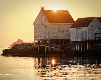 Golden Hour of the fishing shacks at Willard Beach in South Portland.    Maine Landscape Photographer and Artist