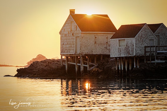 Golden Hour of the fishing shacks at Willard Beach in South Portland.    Maine Landscape Photographer and Artist