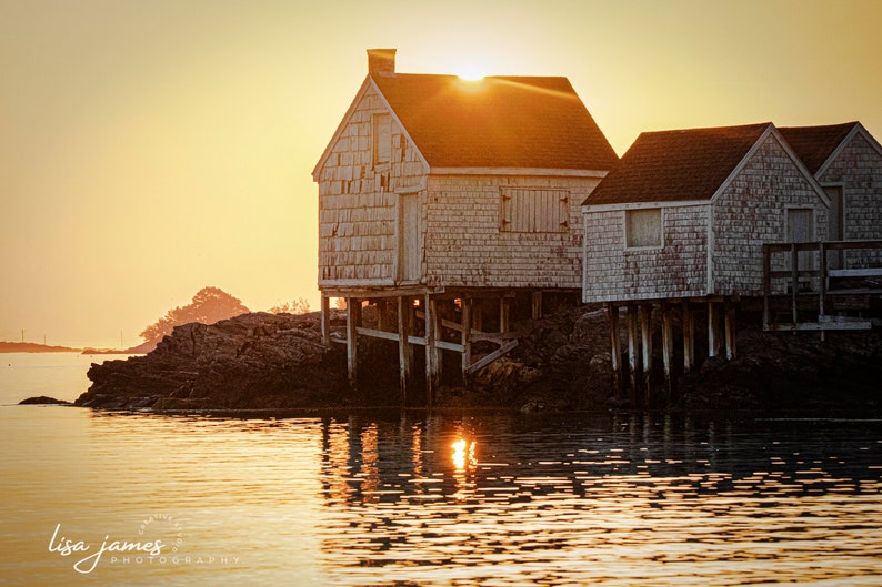 Golden Hour of the fishing shacks at Willard Beach in South Portland. Maine Landscape Photographer and Artist image 1