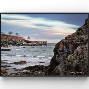 Spring Point Ledge Lighthouse behind Fort Preble damaged from recent storm.  Willard Beach.  South Portland.  Maine Landscape Photographer