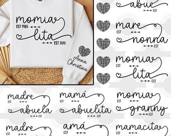 Bundle Custom Mom Grandma Est Year Svg, Retro Mama Svg, Mama With Kid Name on Sleeve, Mother's Day Svg, Grandma Est Sweatshirt, Gift For Mom