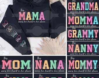 Benutzerdefinierte Diese Mama trägt ihr Herz auf ihrem Ärmel, personalisierter Valentinstag, Mama Valentine Coquette Bow, Valentinstag Png, Brushstroke Valentinstag