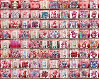 Valentine's Couple Cartoon 20oz Skinny Tumbler Png Bundle, Stitch Valentine's 20oz PNG Sublimation, 20oz Skinny Tumbler Wrap Png