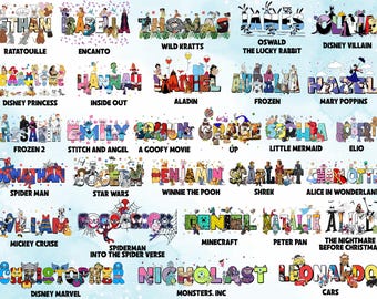 Custom Name Disney T-Shirts, Disney Family Trip Shirt, Walt Disney World Shirt, Disney Family Matching Tee, Disney characters alphabet