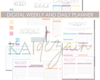 Fancy Pastel Digital Weekly and Daily Planner with Goal, Budget, and Meal Planning Features