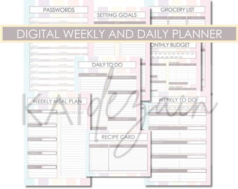 Rainbow Striped Digital Weekly and Daily Planner with Goal, Budget, and Meal Planning Features