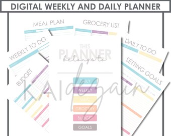 Pastel Rainbow Digital Interactive Weekly and Daily Planner with Goal, Budget, and Meal Planning Features