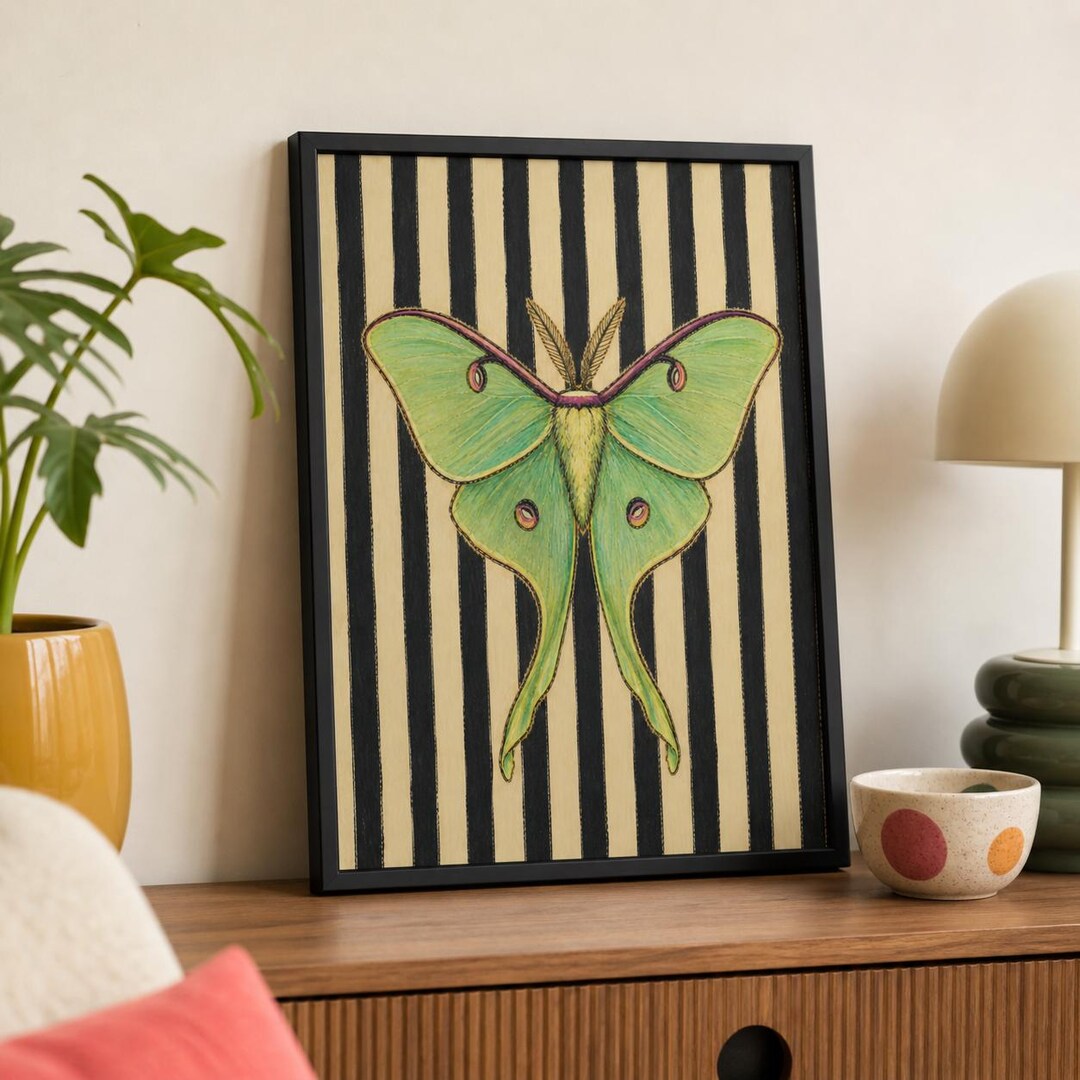 Luna Moth Wallart Green Insect Illustration Botanical Poster Print ...