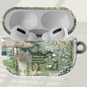 Etui Vintage Frog Pond AirPods Dark Cottagecore Airpods 4, etui Nature Airpods Retro Collage Frog AirPods Pro etui AirPods Pro 2