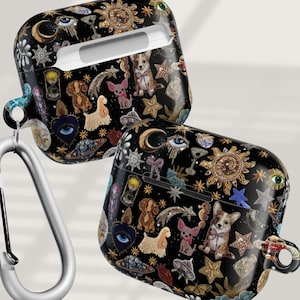 Étui AirPod à breloques vintage pour chien, collage lune céleste et étoiles, étui pour Airpods 4, carreaux de mosaïque, étui pour Airpods, étui pour AirPods Pro, étui pour AirPod Pro