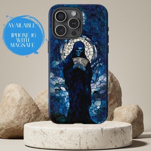 Funda para teléfono con mosaico gótico de la baraja del Tarot de la Muerte, vitrales góticos con estampados de Dark Academia, Galaxy S 24, 23, 22 Ultra, Pixel 8, iPhone 16, 15 y 14 Pro