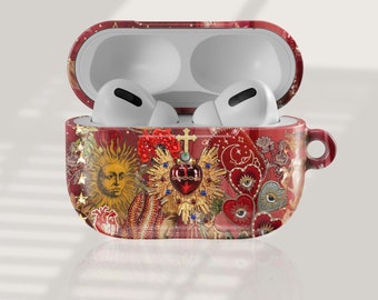 Celestial Sacred Heart AirPod Case Vintage Collage Airpods 4 case, Mosaic Art Airpods Case Sun & Moon AirPods Pro Case, AirPods Pro 2 Case