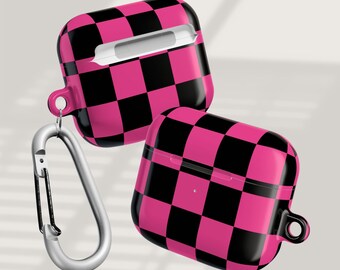 Pink Checkered AirPods Case: Stylish Polycarbonate Protective Cover