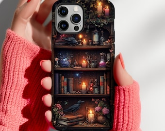Telefoonhoesje Dark Academia Book Raven: Mystical Bookshelf iPhone, Galaxy, Pixel