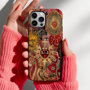 Retro jaren 80 Heilig Hart telefoonhoesje Sun Moon & Stars Magsafe iPhone 17 16 15 14 Pro-hoesje Galaxy S24 S23 Pixel 8
