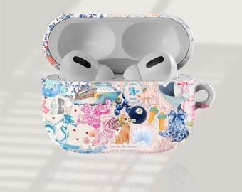 Airpod Pro Hülle, Küsten-Cowgirl-Collage, Blumenstiefel-Muschel-Design