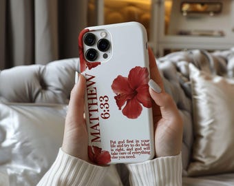 Personalized Bible Verse Phone Case, Christian Scripture, Jesus Floral Art
