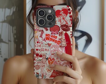 Coastal Cowgirl Collage Phone Case Vintage Cherries Coquette Bow Seashell Western Aesthetic iPhone 16 15 14 Pro Case Galaxy S25 S24 Pixel 8