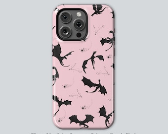 Pink Dragon Phone Case Bookish Dark Academia, Gothic Fantasy Book Lover Gift