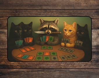 Funny MTG Playmat Raccoon & Cats TCG Playmate • Meme Mousepad, Deskmat with zones