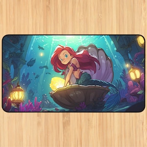 Tapis de jeu Lorcana avec zones Anime petite sirène tapis de jeu non officiel Lorcana tapis de jeu TCG cousu tapis de jeu pour jeux de cartes à collectionner proxy Lorcana