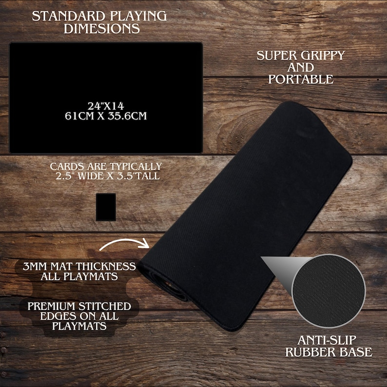 Peut inclure: Tapis de jeu noir avec des bords cousus et une base en caoutchouc antid&eacute;rapante. Le tapis mesure 61 cm x 35,6 cm et a une &eacute;paisseur de 3 mm. Le texte indique qu'il est tr&egrave;s adh&eacute;rent et portable.