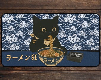 Cat Ramen MTG Playmat Noodle Illustration TCG Playmate Funny Deskmat & Mousepad with zones