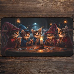 Tapete de juego Cat Wizards TCG para fans de MTG, tapete de escritorio de anime caprichoso, juegos de cartas mágicos / tapete de juego personalizado, alfombrilla de ratón, DnD, accesorios de MTG.